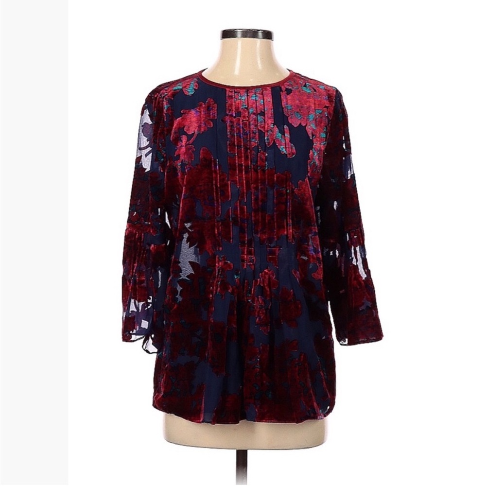 Elie Tahari Floral Velvet Blouse M